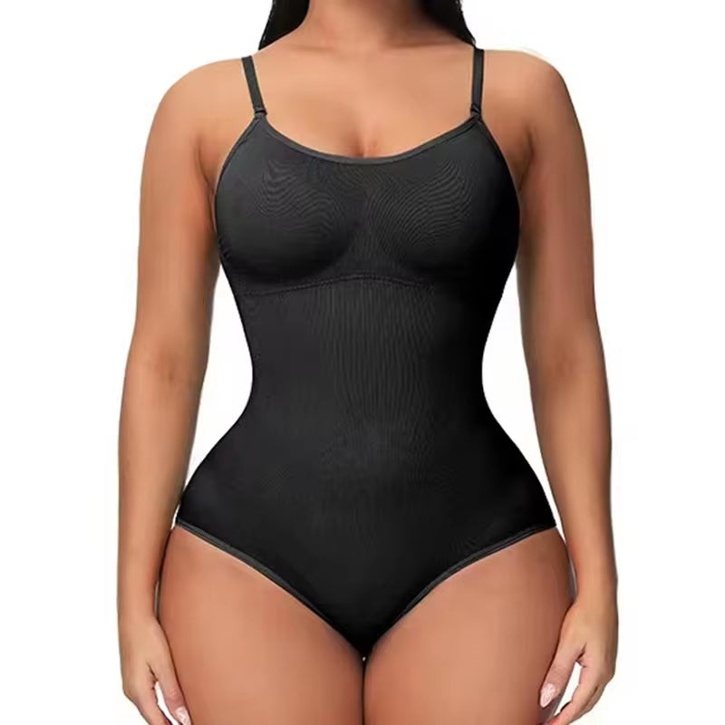 Super Sexy V-Neck Spaghetti Strap Bodysuit – Open Crotch Compression Body Shaper for a Sleek, Slimming Look