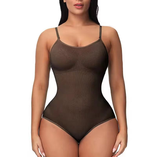 Super Sexy V-Neck Spaghetti Strap Bodysuit – Open Crotch Compression Body Shaper for a Sleek, Slimming Look