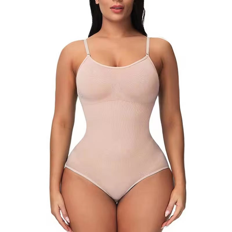 Super Sexy V-Neck Spaghetti Strap Bodysuit – Open Crotch Compression Body Shaper for a Sleek, Slimming Look