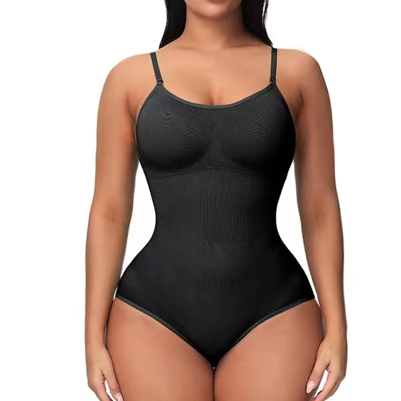 Super Sexy V-Neck Spaghetti Strap Bodysuit – Open Crotch Compression Body Shaper for a Sleek, Slimming Look