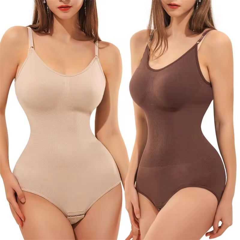 Super Sexy V-Neck Spaghetti Strap Bodysuit – Open Crotch Compression Body Shaper for a Sleek, Slimming Look